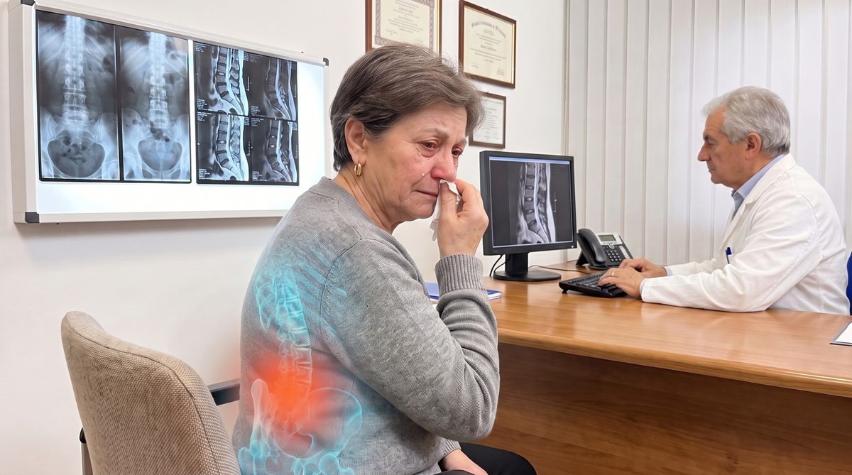 Gabriella in lacrime nello studio del neurochirurgo